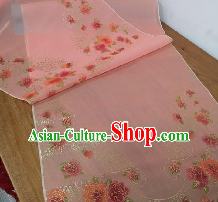 Chinese Traditional Peony Pattern Design Pink Silk Fabric Brocade Asian Satin Material