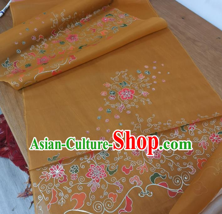 Chinese Traditional Peony Pattern Design Khaki Silk Fabric Brocade Asian Satin Material