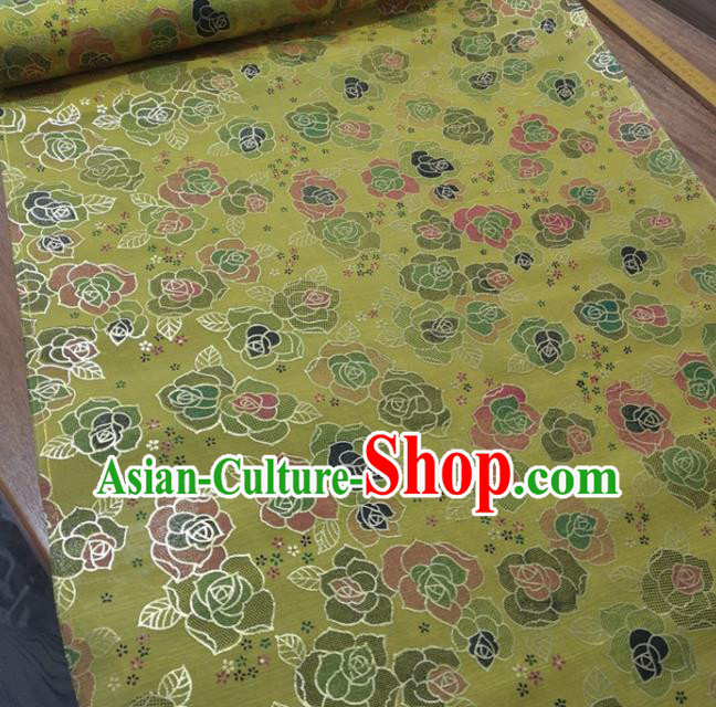 Chinese Traditional Roses Pattern Design Yellow Silk Fabric Brocade Asian Satin Material