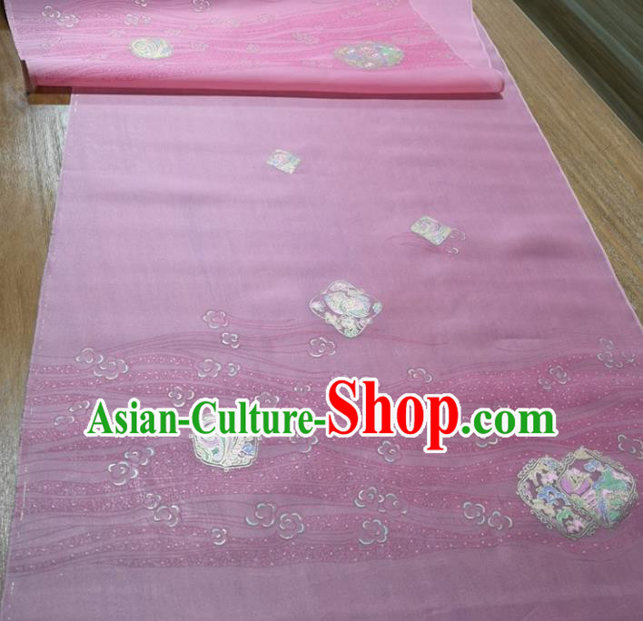 Chinese Traditional Peach Blossom Pattern Design Pink Silk Fabric Brocade Asian Satin Material