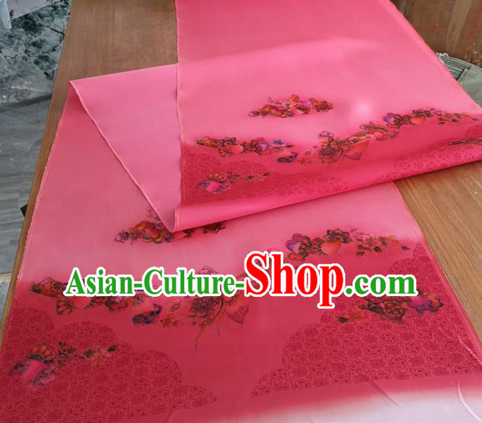 Chinese Traditional Butterfly Pattern Design Rosy Silk Fabric Brocade Asian Satin Material