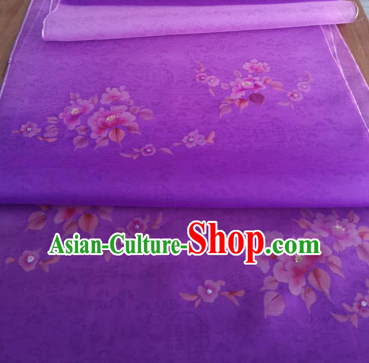 Chinese Traditional Plum Blossom Pattern Design Purple Silk Fabric Brocade Asian Satin Material