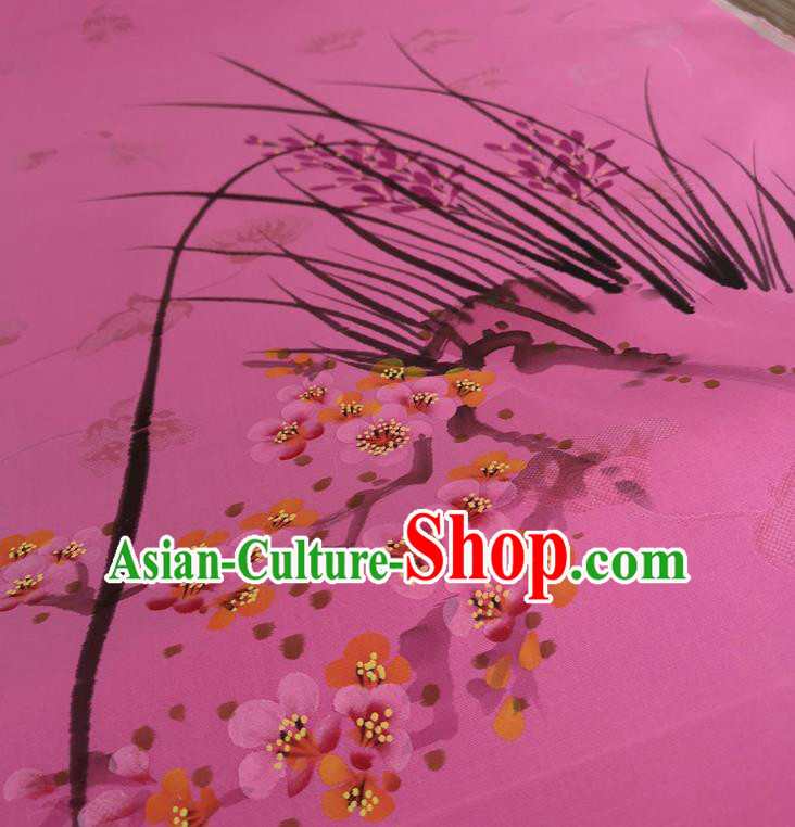 Chinese Traditional Orchid Plum Blossom Pattern Design Pink Silk Fabric Brocade Asian Satin Material