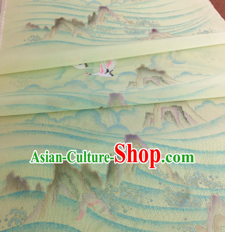 Chinese Traditional Crane Pattern Design Yellow Silk Fabric Brocade Asian Satin Material