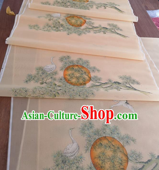 Chinese Traditional Crane Pattern Design Orange Silk Fabric Brocade Asian Satin Material