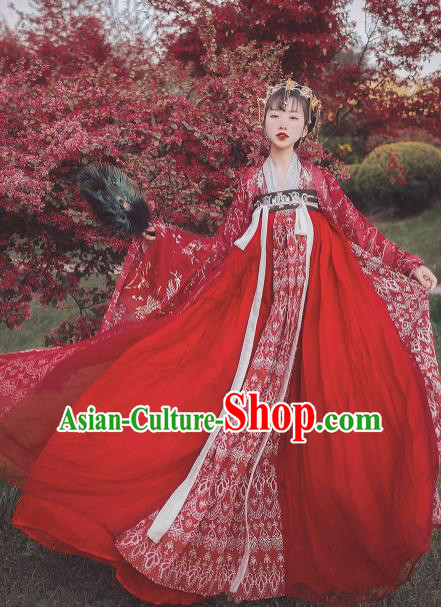 Traditional Chinese Tang Dynasty Wedding Red Hanfu Dress Ancient Bride Replica Costumes for Women