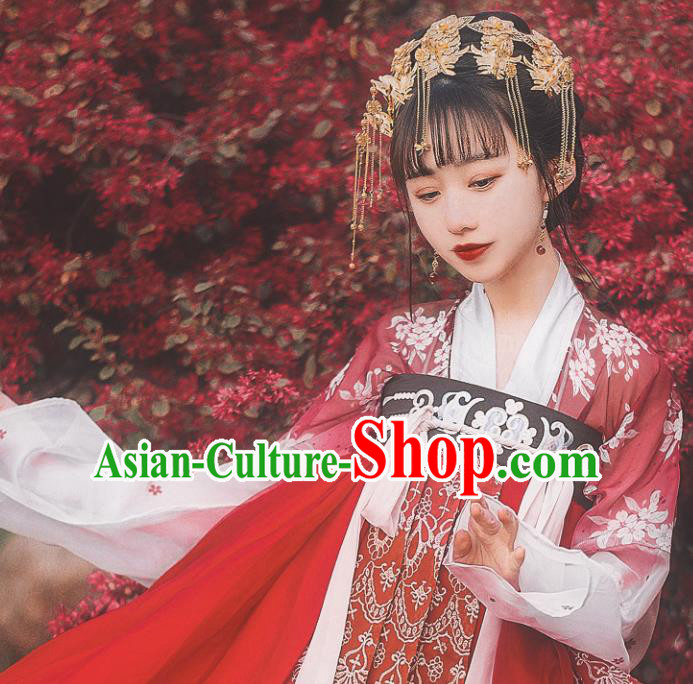 Traditional Chinese Tang Dynasty Wedding Red Hanfu Dress Ancient Bride Replica Costumes for Women