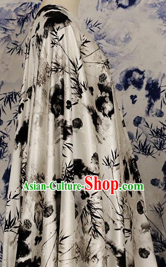 Chinese Traditional Bamboo Leaf Pattern Design Wedding White Satin Brocade Fabric Asian Silk Material