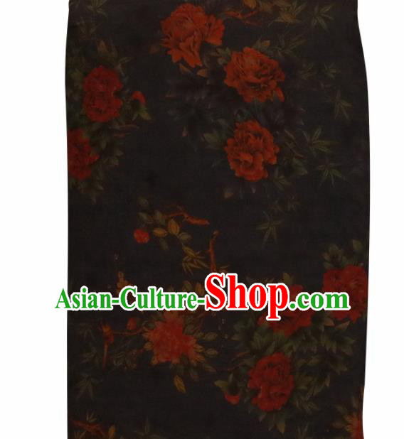 Chinese Traditional Peony Pattern Design Cheongsam Black Satin Brocade Fabric Asian Silk Material