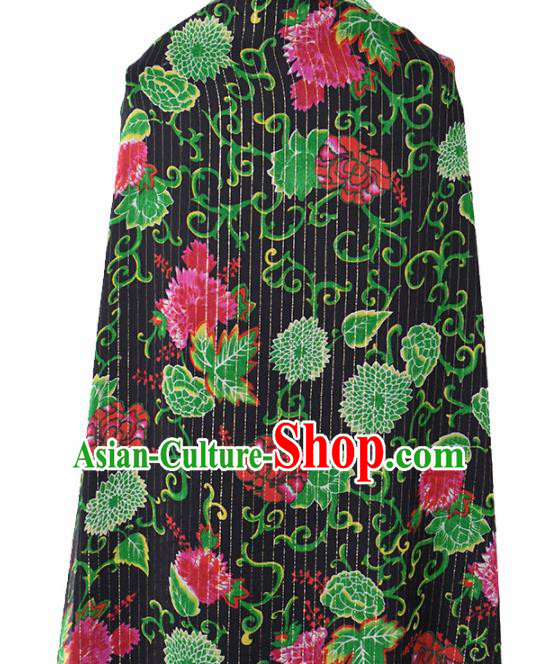 Chinese Traditional Lotus Peony Pattern Design Cheongsam Black Satin Brocade Fabric Asian Silk Material