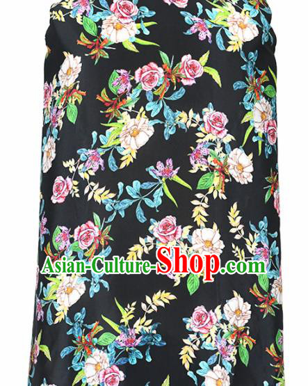 Chinese Traditional Roses Pattern Design Cheongsam Black Satin Brocade Fabric Asian Silk Material