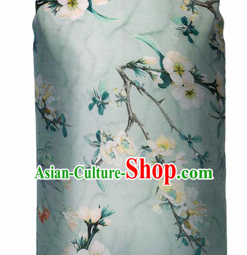 Chinese Traditional Peach Blossom Pattern Design Cheongsam Light Green Satin Brocade Fabric Asian Silk Material