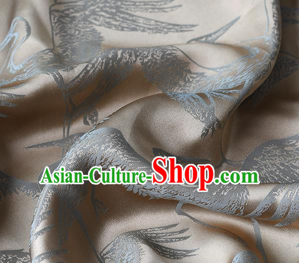 Chinese Traditional Cranes Pattern Design Cheongsam Khaki Satin Brocade Fabric Asian Silk Material