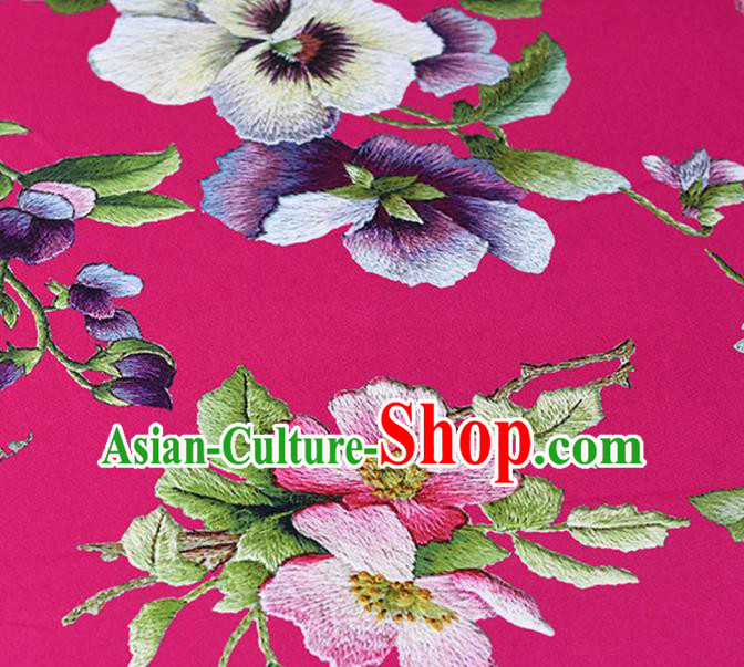 Chinese Traditional Peach Flowers Pattern Design Cheongsam Rosy Satin Brocade Fabric Asian Silk Material