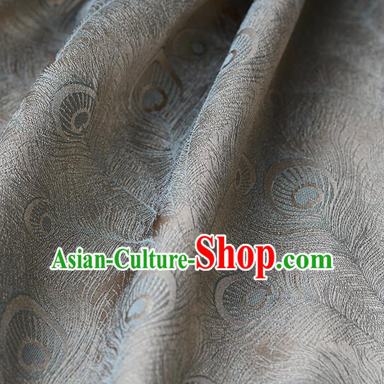 Chinese Traditional Feather Pattern Design Cheongsam Grey Satin Brocade Fabric Asian Silk Material