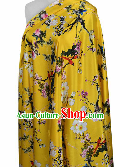 Chinese Traditional Plum Blossom Pattern Design Cheongsam Yellow Satin Brocade Fabric Asian Silk Material