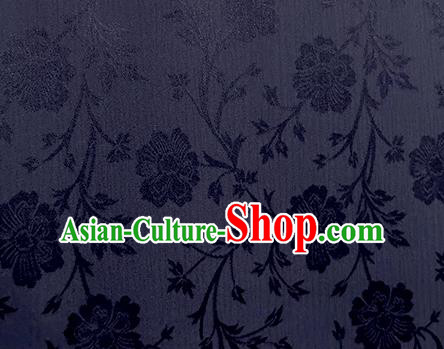 Chinese Traditional Flowers Pattern Design Navy Satin Brocade Fabric Asian Silk Material