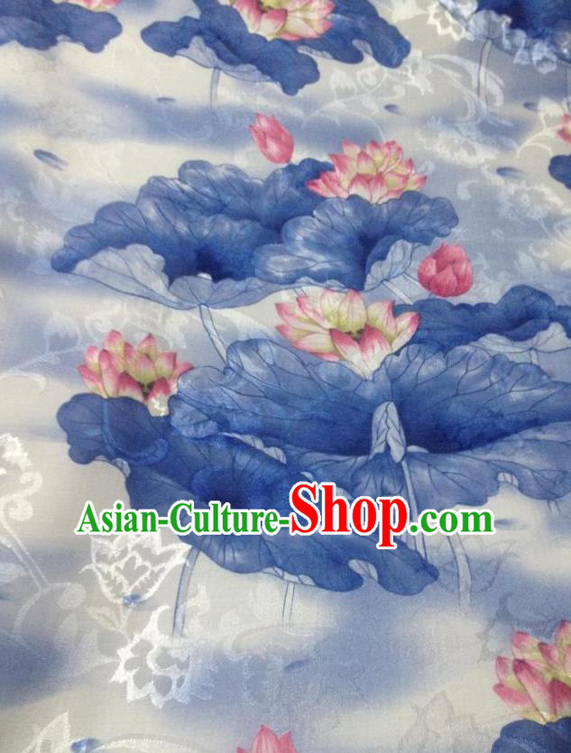 Chinese Traditional Lotus Pattern Design White Satin Hanfu Brocade Fabric Asian Silk Material