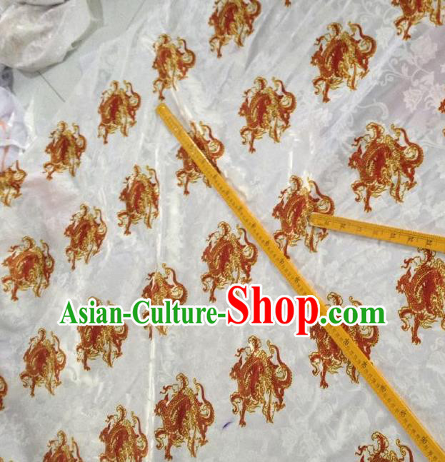 Chinese Traditional Dragon Boat Pattern Design White Satin Hanfu Brocade Fabric Asian Silk Material