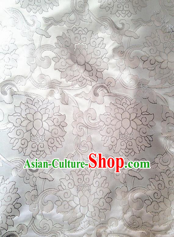 Chinese Traditional Lotus Pattern Design White Satin Hanfu Brocade Fabric Asian Silk Material