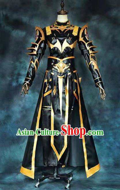 Chinese Ancient Drama Cosplay Taoist Priest General Armor Black Clothing Traditional Hanfu Swordsman Costume for Men