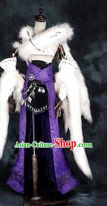 Chinese Ancient Cosplay Heroine Female Assassin Purple Dress Traditional Hanfu Swordsman Costume for Women