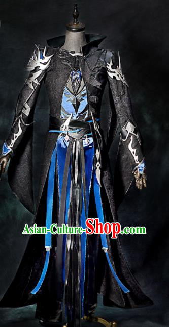 Chinese Ancient Drama Cosplay General Black Clothing Traditional Hanfu Swordsman Costume for Men