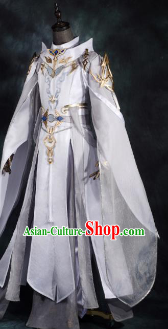 Chinese Ancient Drama Cosplay General White Clothing Traditional Hanfu Swordsman Costume for Men