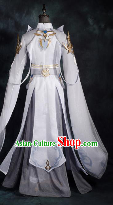 Chinese Ancient Drama Cosplay General White Clothing Traditional Hanfu Swordsman Costume for Men