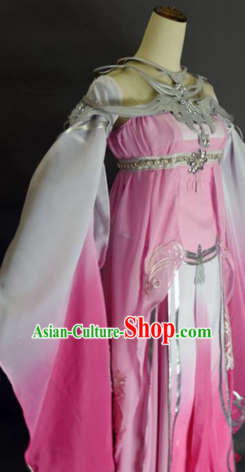 Chinese Ancient Cosplay Peri Pink Dress Traditional Hanfu Female Swordsman Costume for Women