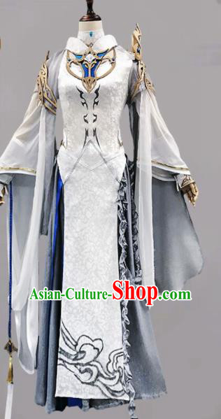 Chinese Ancient Cosplay Heroine Female Knight White Dress Traditional Hanfu Swordsman Costume for Women