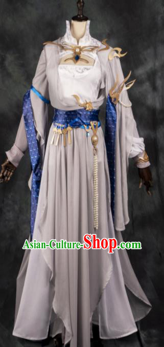 Chinese Ancient Cosplay Heroine Female Knight Khaki Dress Traditional Hanfu Swordsman Costume for Women