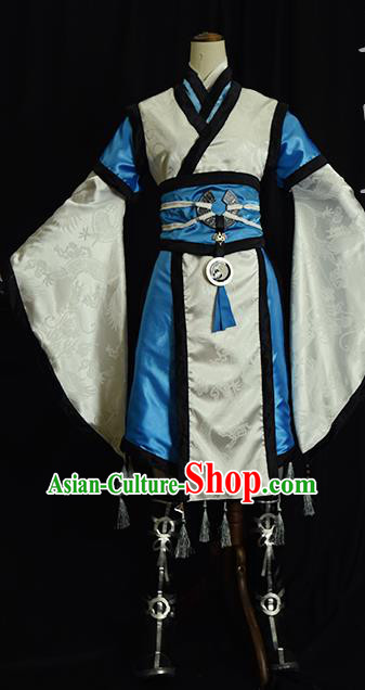 Chinese Ancient Cosplay Kawaler Knight White Clothing Traditional Hanfu Swordsman Costume for Men