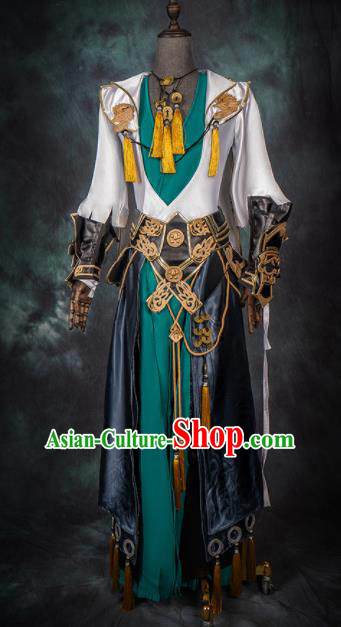 Chinese Ancient Drama Cosplay General Green Armor Clothing Traditional Hanfu Swordsman Costume for Men