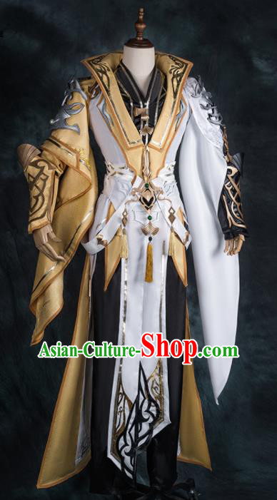 Chinese Ancient Drama Cosplay General Golden Armor Clothing Traditional Hanfu Swordsman Costume for Men