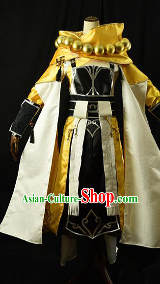 Chinese Ancient Cosplay Kawaler Knight Monk Golden Clothing Traditional Hanfu Swordsman Costume for Men