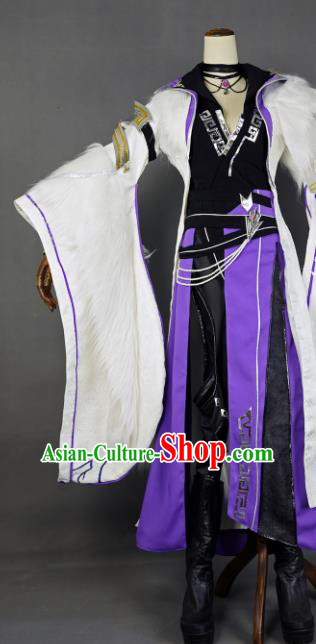 Chinese Ancient Cosplay Royal Highness Knight Purple Clothing Traditional Hanfu Swordsman Costume for Men