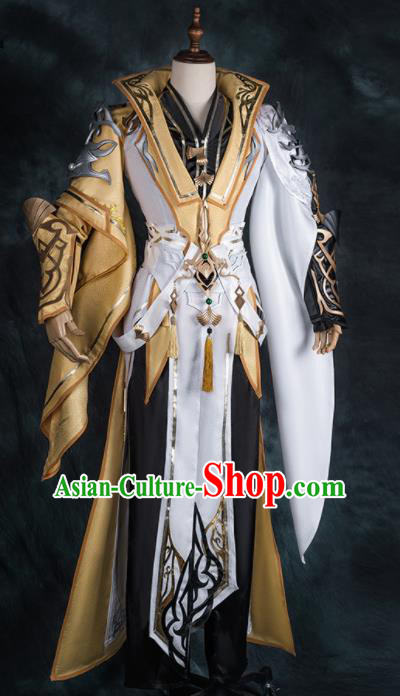 Chinese Ancient Drama Cosplay Knight Golden Clothing Young General Armor Traditional Hanfu Swordsman Costume for Men