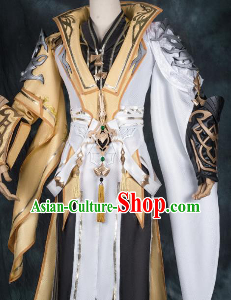 Chinese Ancient Drama Cosplay Knight Golden Clothing Young General Armor Traditional Hanfu Swordsman Costume for Men