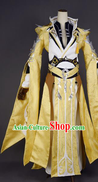 Chinese Ancient Cosplay King Knight Golden Clothing Traditional Hanfu Swordsman Costume for Men