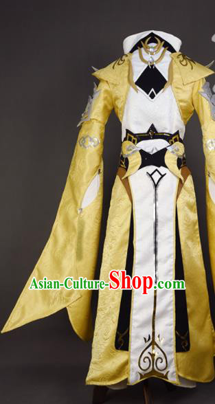Chinese Ancient Cosplay King Knight Golden Clothing Traditional Hanfu Swordsman Costume for Men