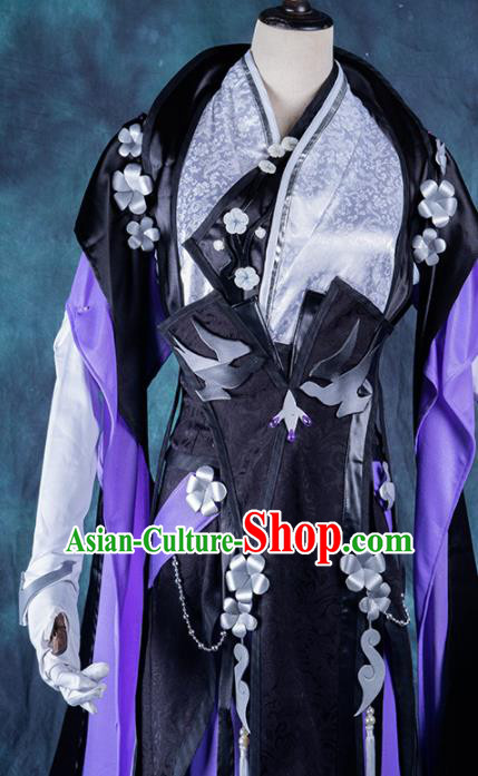 Chinese Ancient Cosplay Heroine Female Knight Purple Dress Traditional Hanfu Swordsman Costume for Women