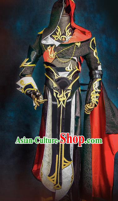 Chinese Ancient Drama Cosplay Young Hero Knight Black Clothing Traditional Hanfu Swordsman Costume for Men