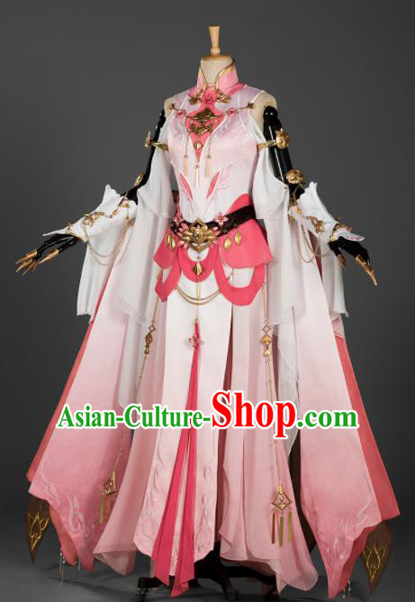 Chinese Ancient Cosplay Female General Heroine Pink Dress Traditional Hanfu Princess Swordsman Costume for Women