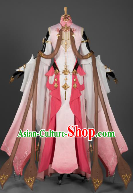 Chinese Ancient Cosplay Female General Heroine Pink Dress Traditional Hanfu Princess Swordsman Costume for Women