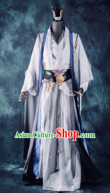 Chinese Ancient Drama Cosplay Knight Young General Grey Clothing Traditional Hanfu Swordsman Costume for Men