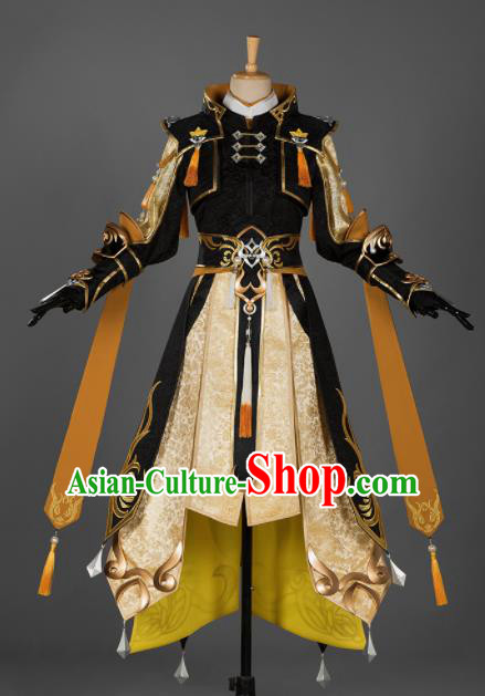 Chinese Ancient Drama Cosplay Young General Knight Black Clothing Traditional Hanfu Swordsman Costume for Men