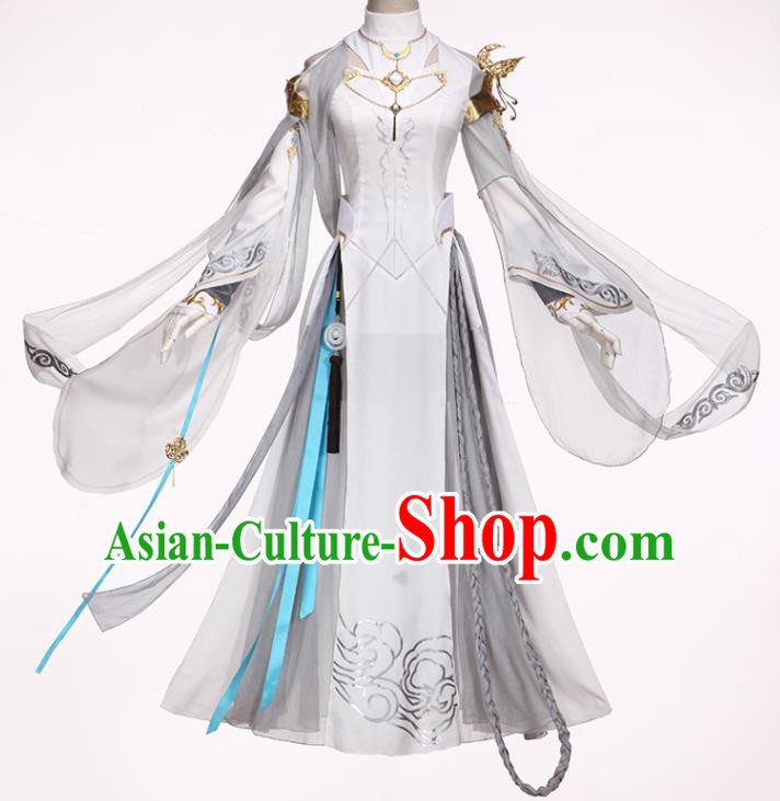 Chinese Ancient Cosplay Female General Heroine White Dress Traditional Hanfu Princess Swordsman Costume for Women