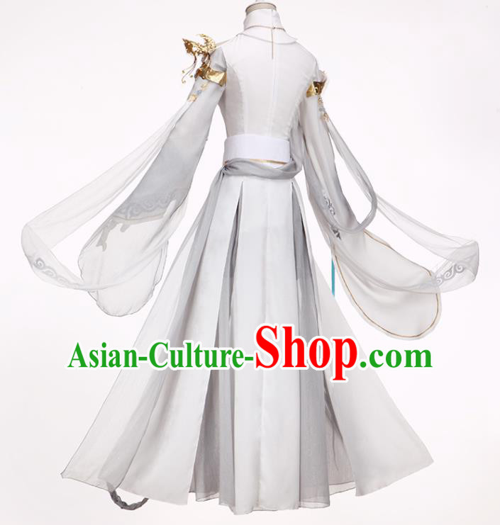 Chinese Ancient Cosplay Female General Heroine White Dress Traditional Hanfu Princess Swordsman Costume for Women