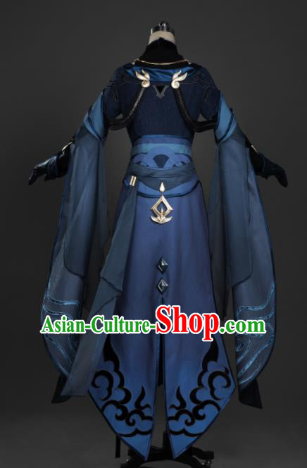 Chinese Ancient Cosplay Female General Heroine Navy Dress Traditional Hanfu Princess Swordsman Costume for Women